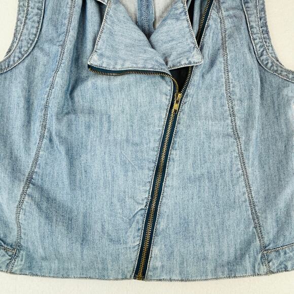 Cache Blue Denim Cotton Asymmetrical Zip Front Classic Moto Sleeveless Vest M - Picture 6 of 8